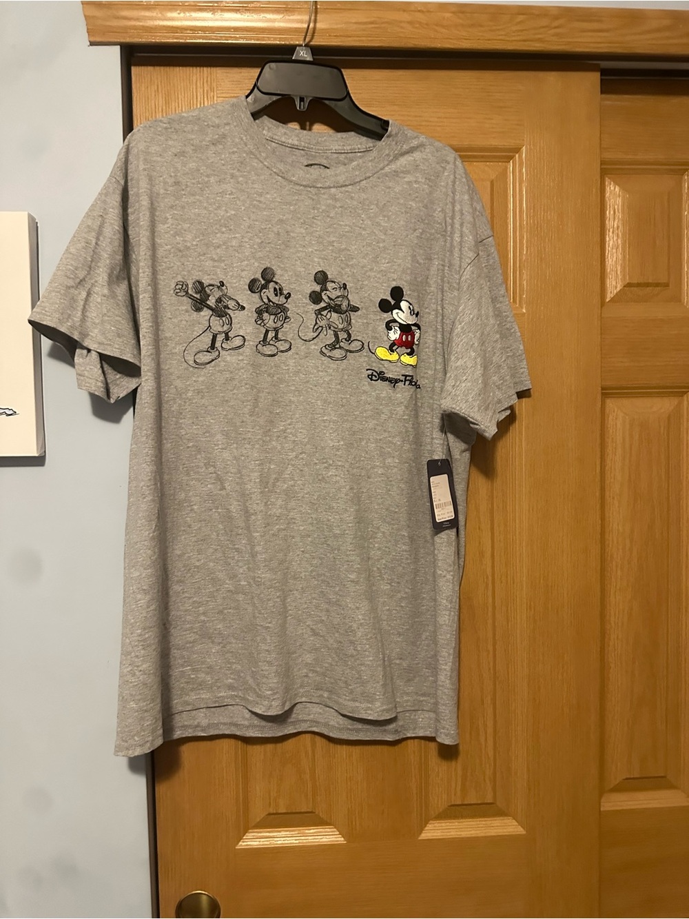 Disney Gray Mickey Mouse Short Sleeve Tee with Yellow & Red Accent